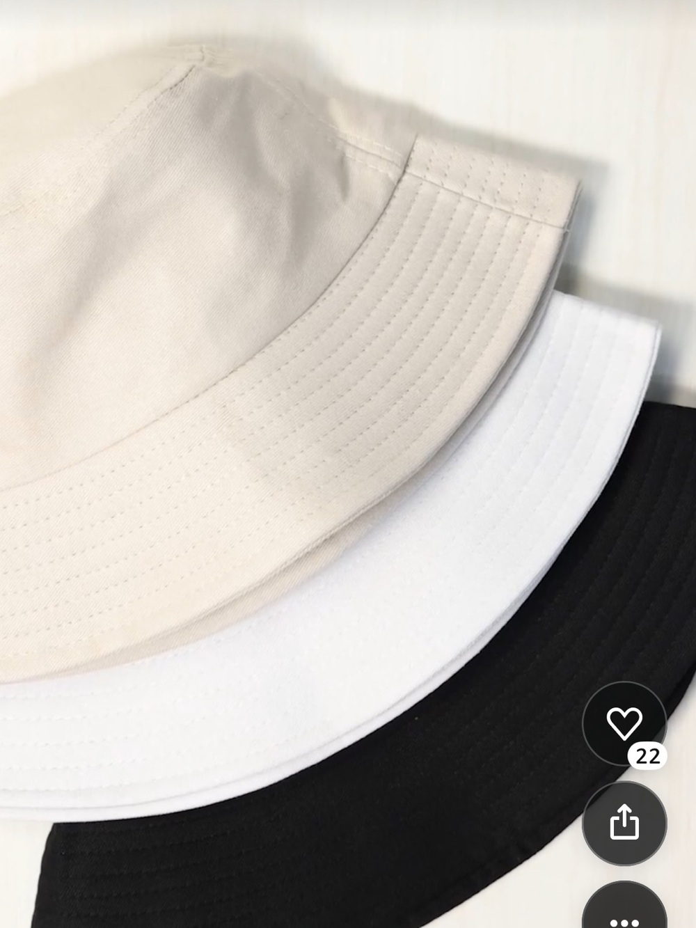 3-pack Classic Cotton Bucket Hat - Cream, White & Black - New without package